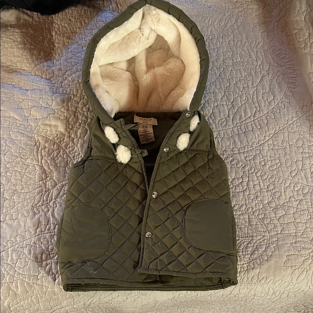 Quilted Green Kids Vest with Hood